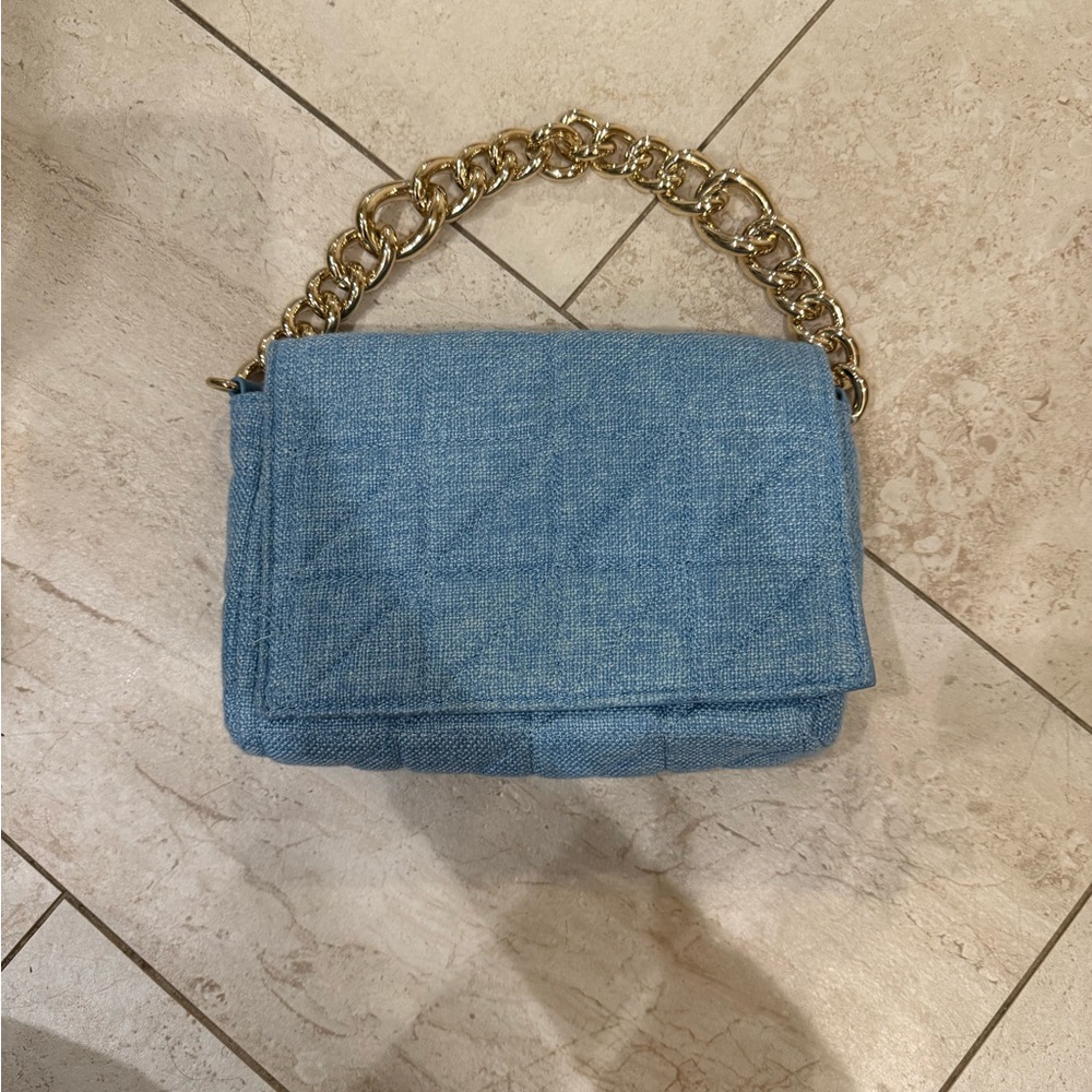 Blue Denim Quilted Chain Strap Women's Bag
